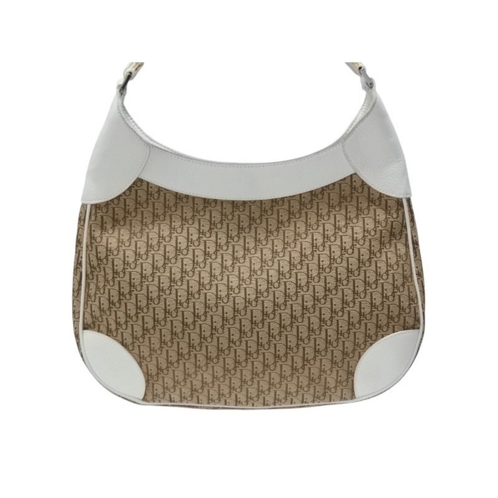 Christian Dior Street Chic Trotter One Shoulder Hobo Bag Brown White Canvas - Picture 3 of 10